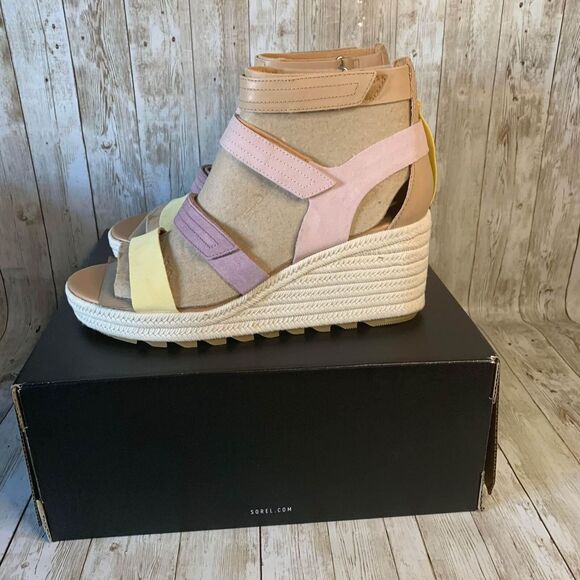 NEW Sorel CAMERON MultiStrap Wedge Sandal Shake Mauve Sea Salt Women's 12 - Picture 4 of 7